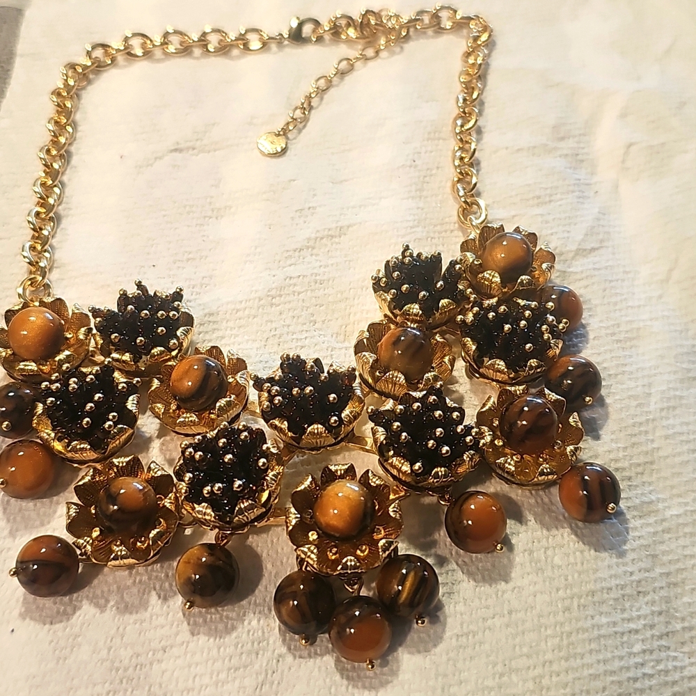 Talbots Gold and Brown Statement Necklace
